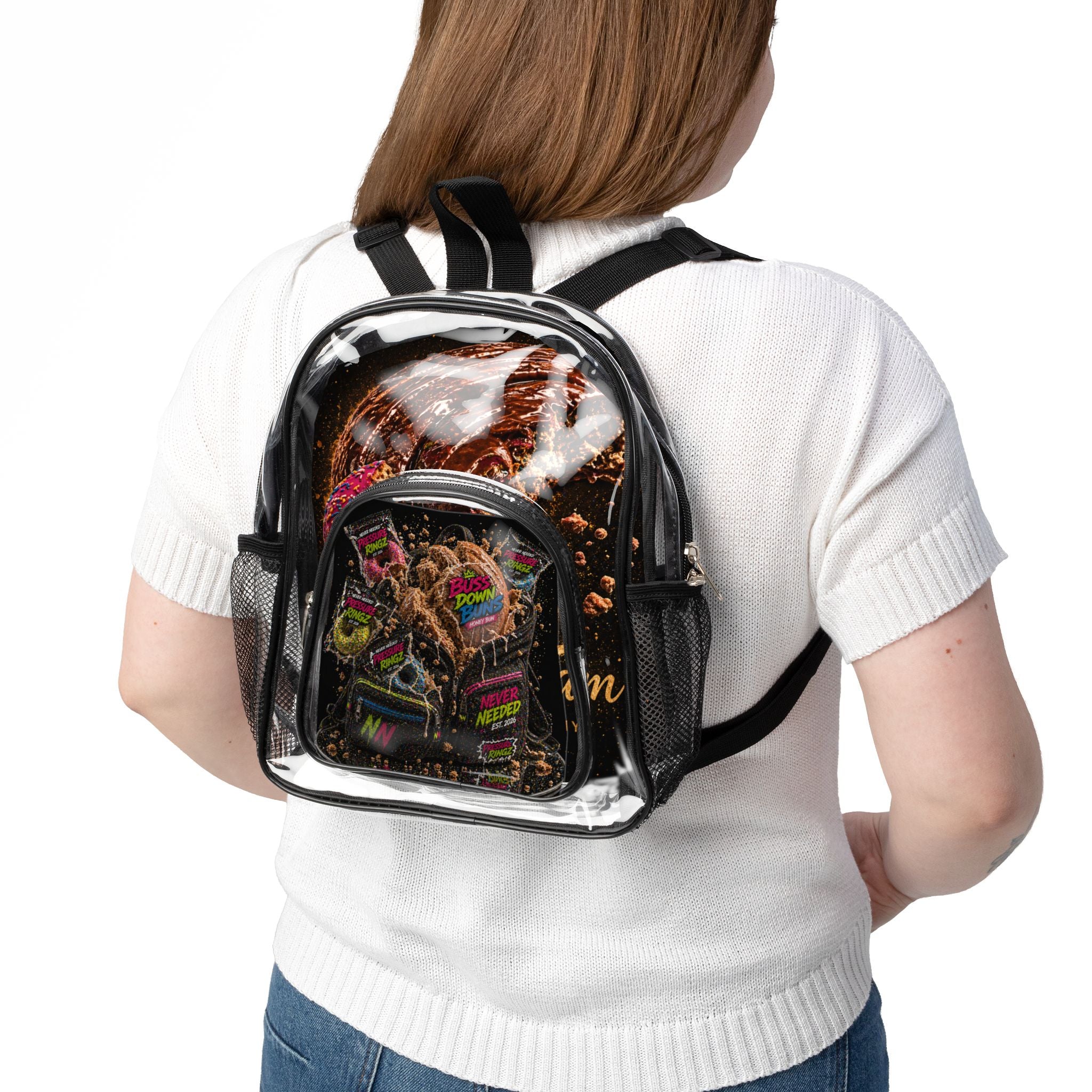 “Overpacked” — Buss Down Buns™ Clear Backpack (No Co™ Edition)