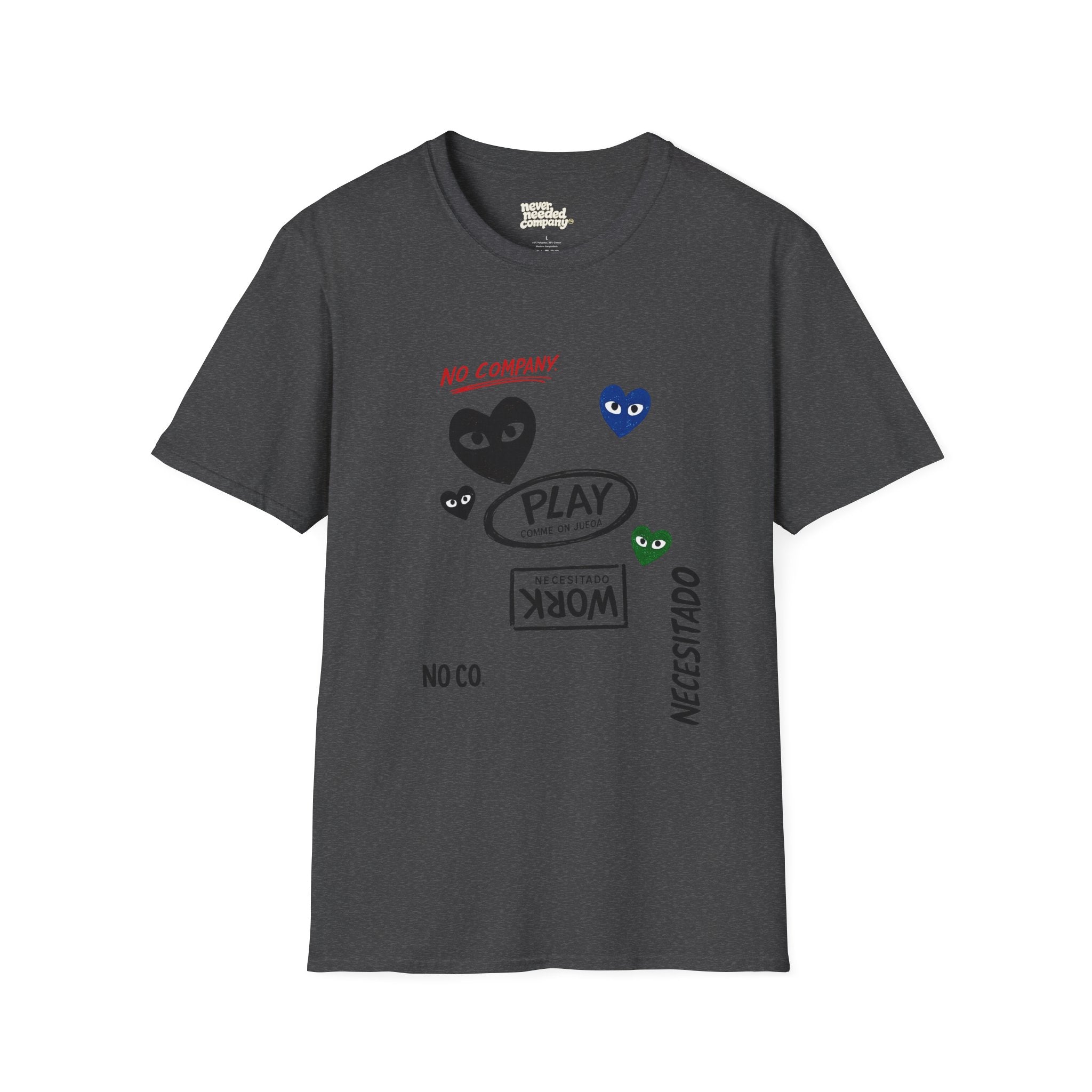 Never Needed™ — Play / Work Heart Tee (Black Edition)