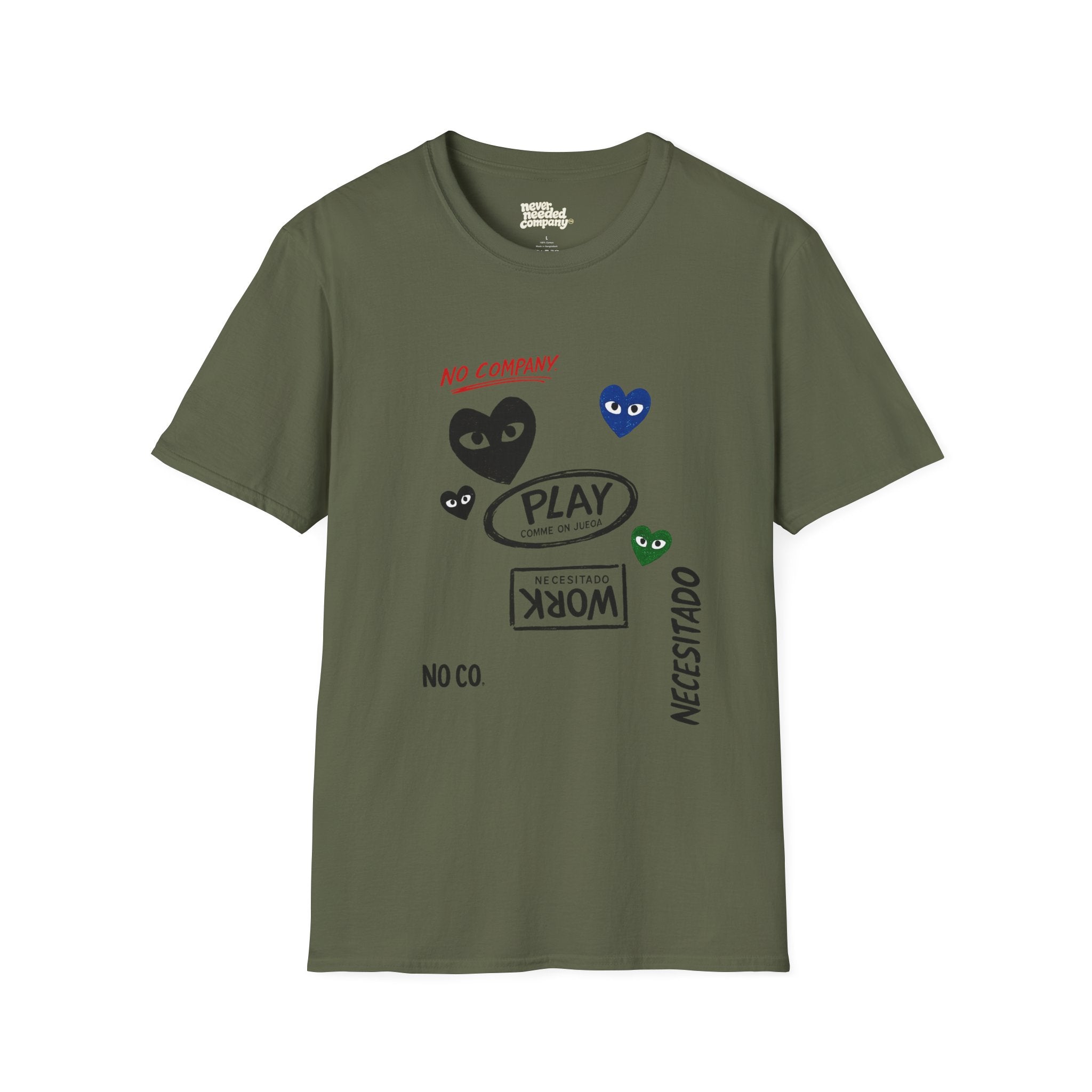 Never Needed™ — Play / Work Heart Tee (Black Edition)