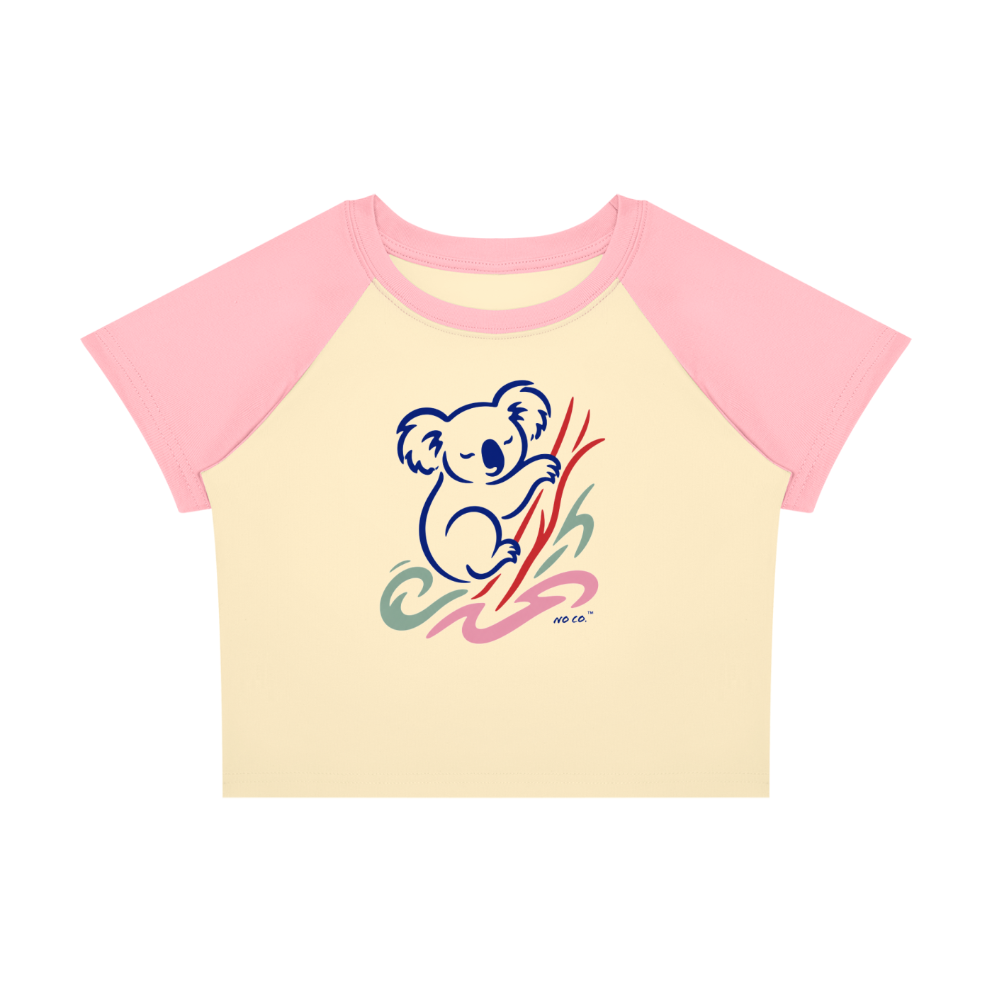 No Co. Koala Line Art Raglan Crop Tee | Minimal Abstract Streetwear