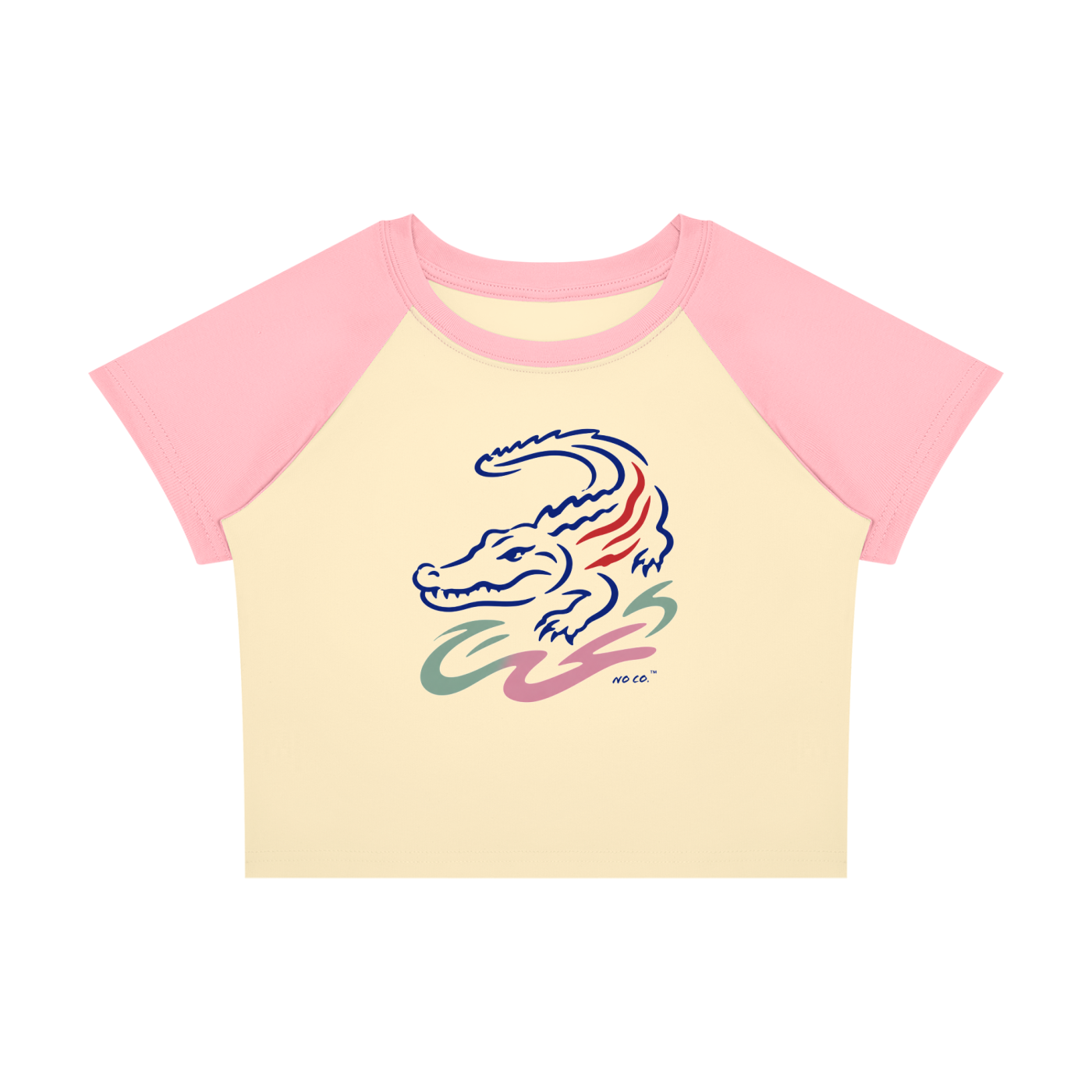 No Co. Alligator Line Art Raglan Crop Tee | Minimal Abstract Streetwear