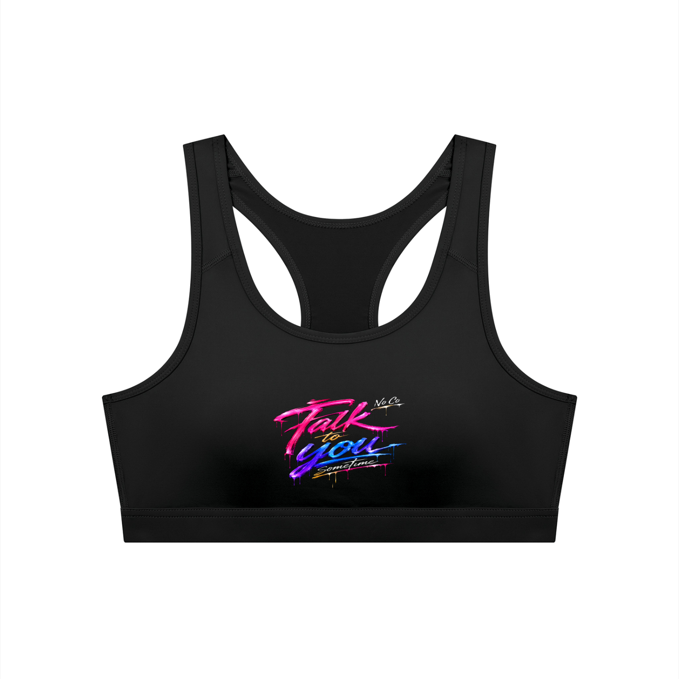 No Co. Talk to You Sometime Sports Bra | Neon Graphic Activewear Bra