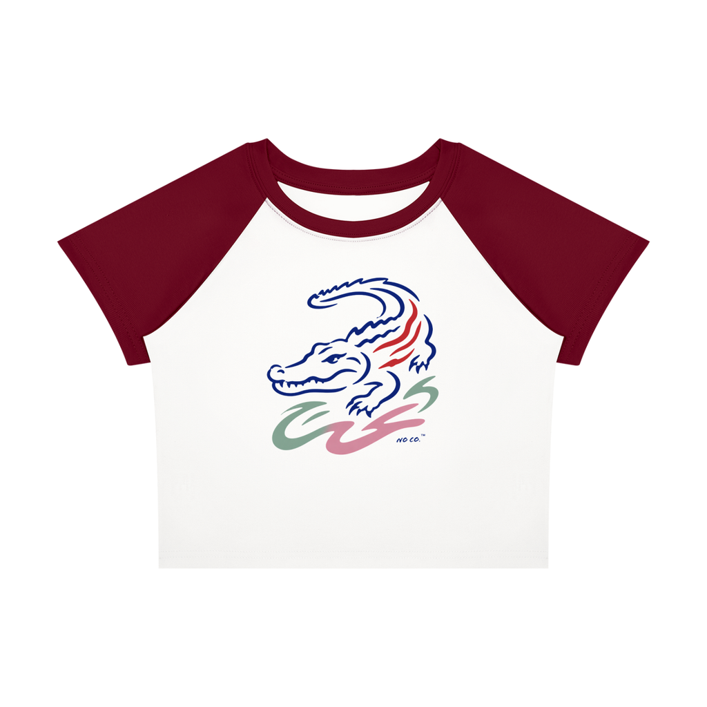 No Co. Alligator Line Art Raglan Crop Tee | Minimal Abstract Streetwear