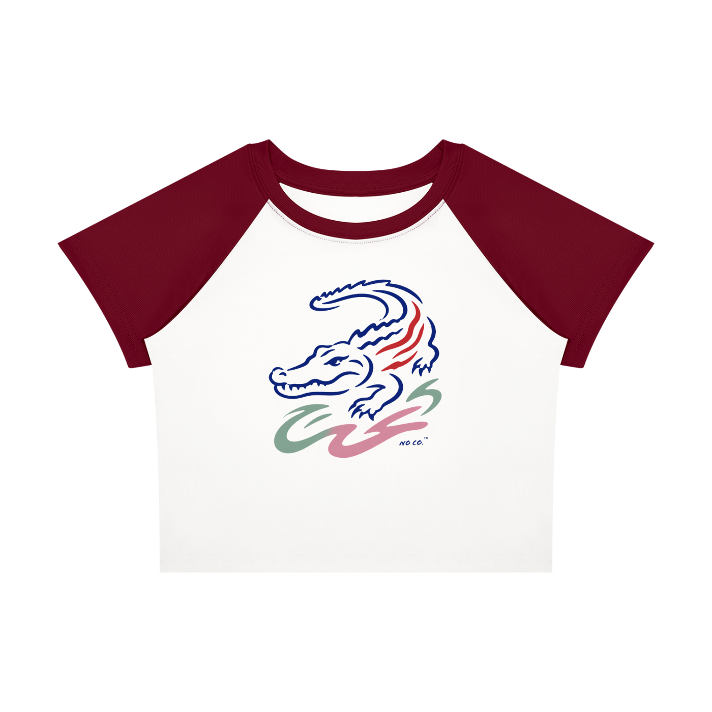No Co. Alligator Line Art Raglan Crop Tee | Minimal Abstract Streetwear