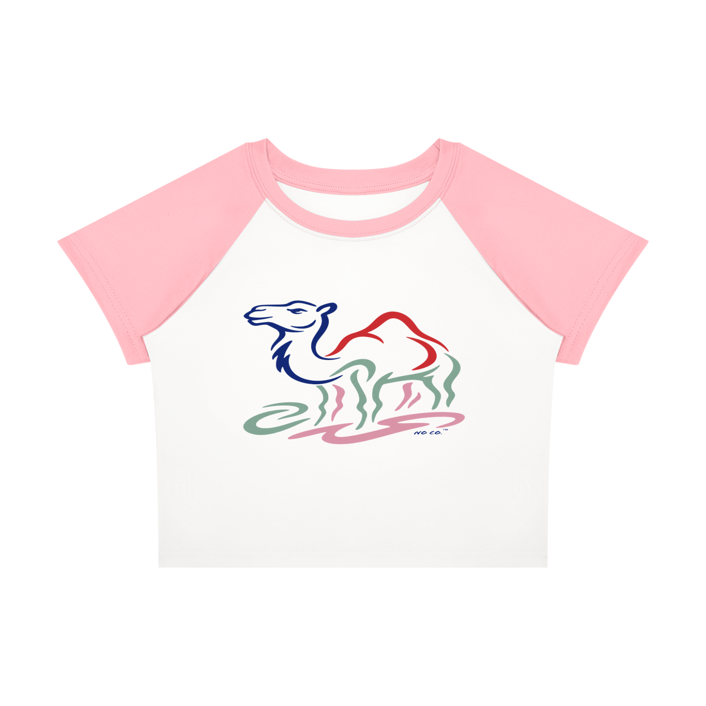 No Co. Minimal Camel Line Art Raglan Crop Tee | Colorful Abstract Streetwear