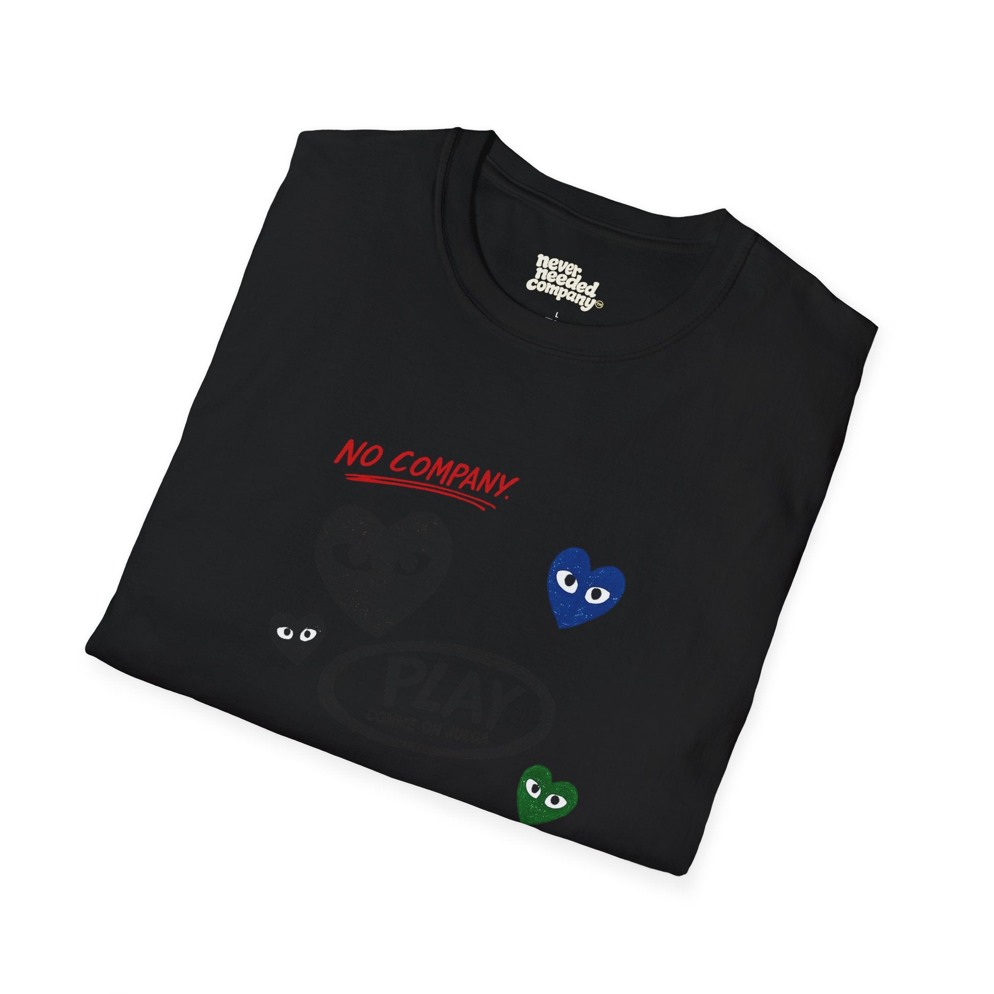 Never Needed™ — Play / Work Heart Tee (Black Edition)