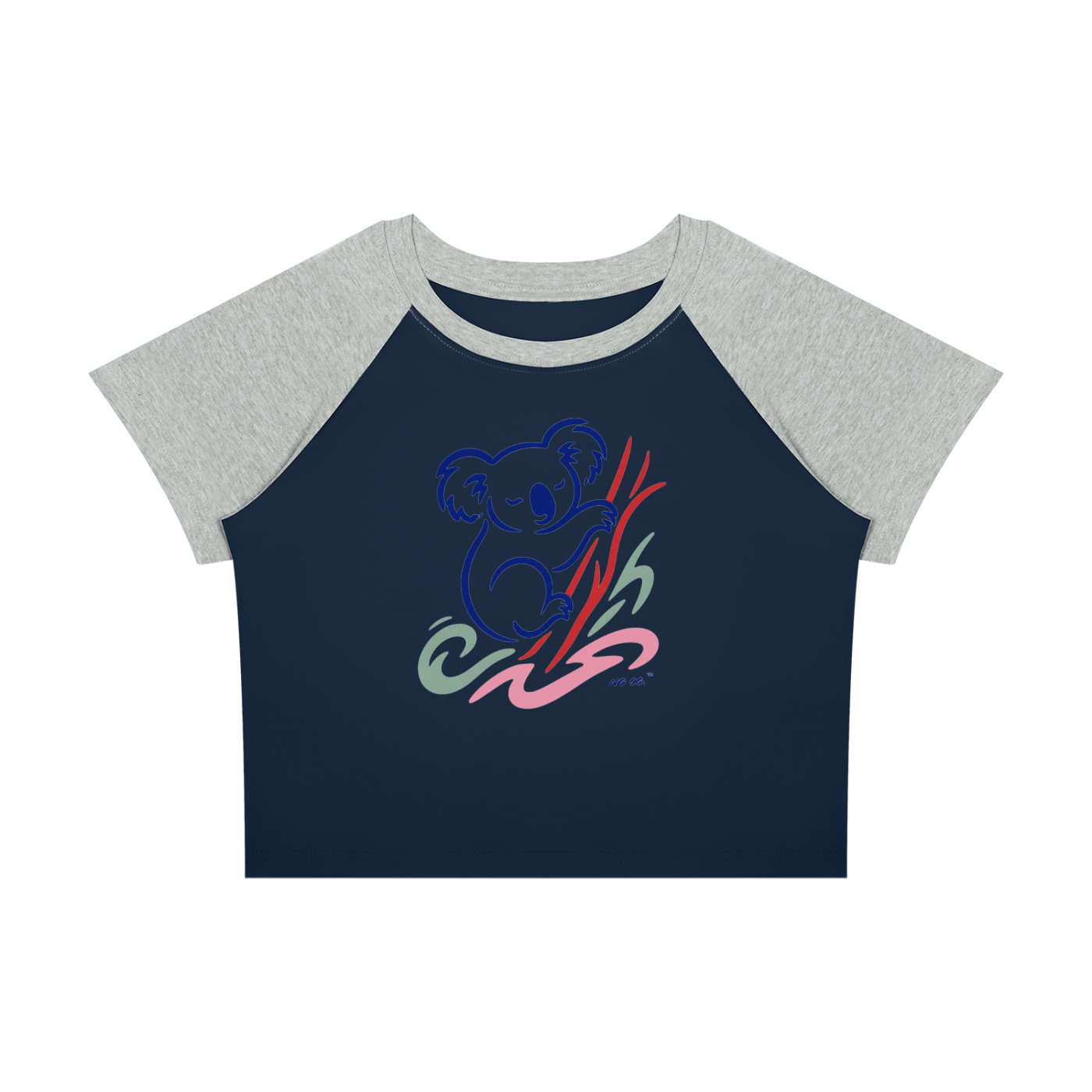 No Co. Koala Line Art Raglan Crop Tee | Minimal Abstract Streetwear