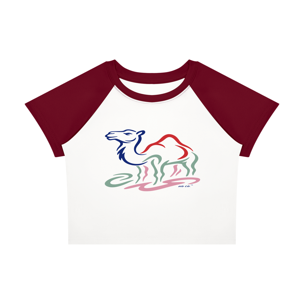 No Co. Minimal Camel Line Art Raglan Crop Tee | Colorful Abstract Streetwear