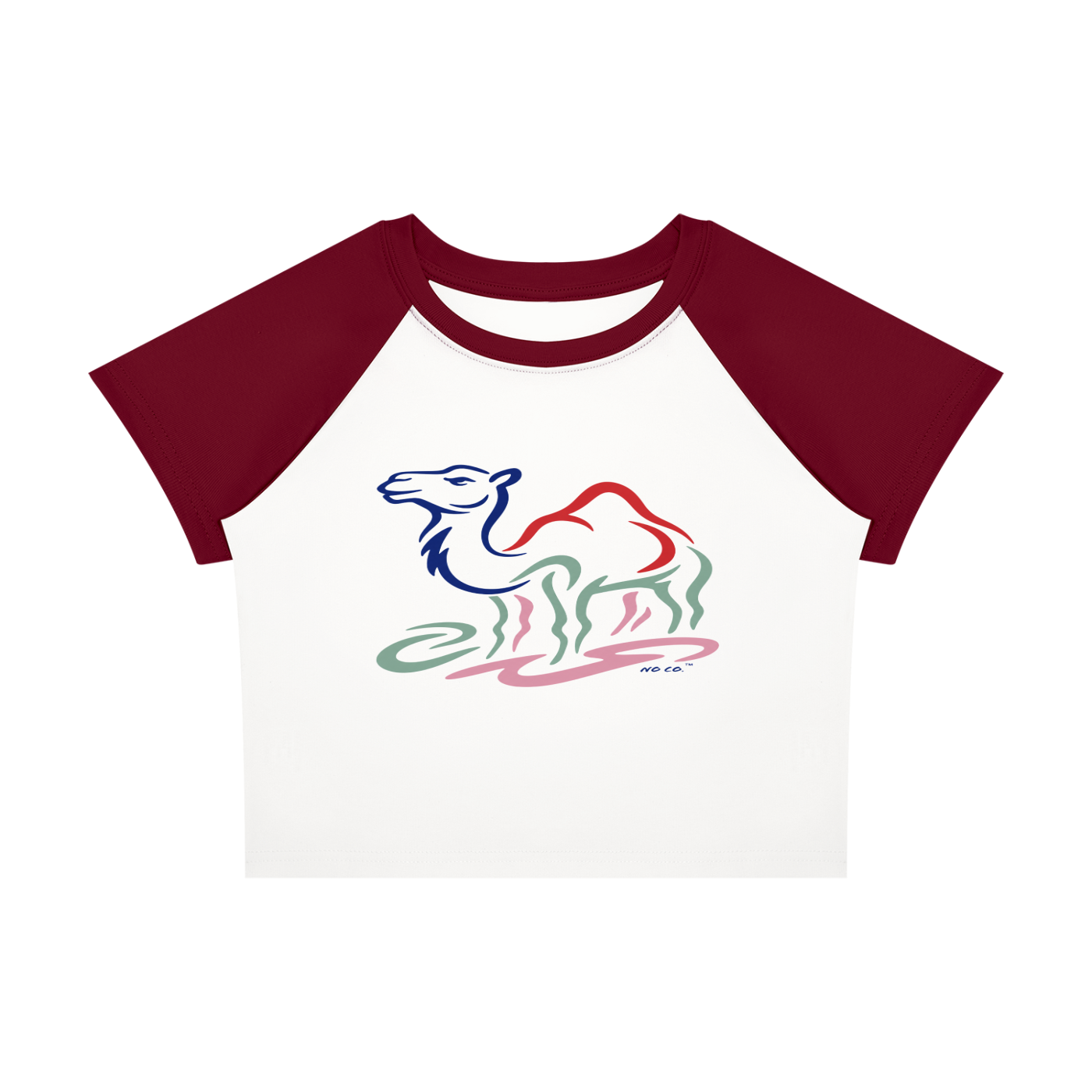 No Co. Minimal Camel Line Art Raglan Crop Tee | Colorful Abstract Streetwear