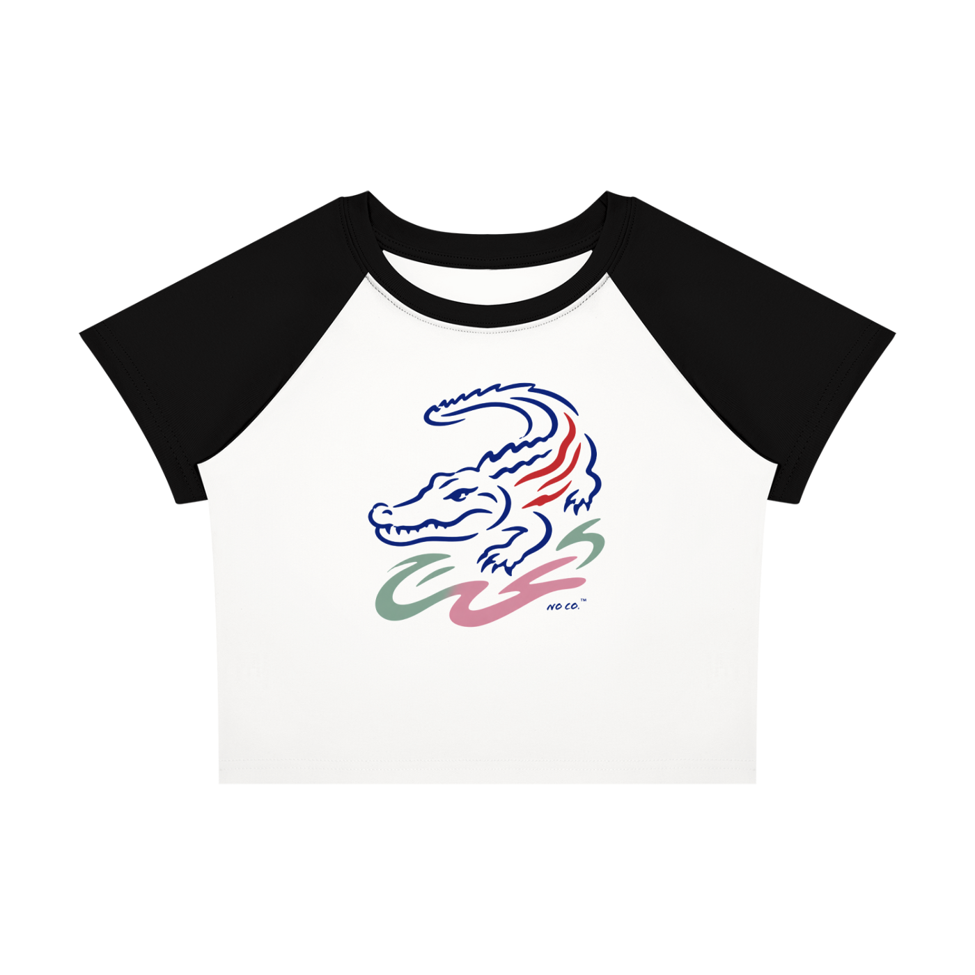 No Co. Alligator Line Art Raglan Crop Tee | Minimal Abstract Streetwear
