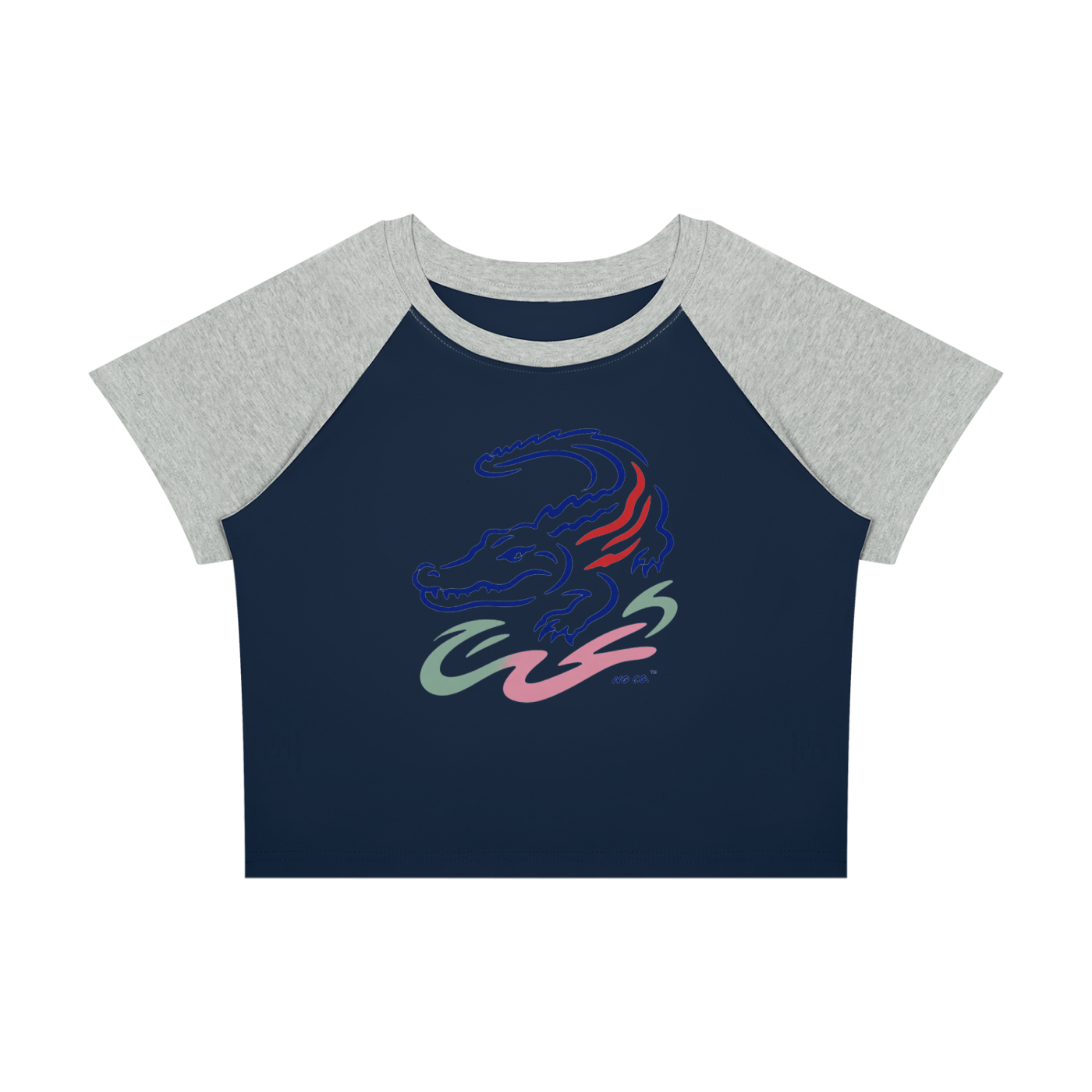 No Co. Alligator Line Art Raglan Crop Tee | Minimal Abstract Streetwear