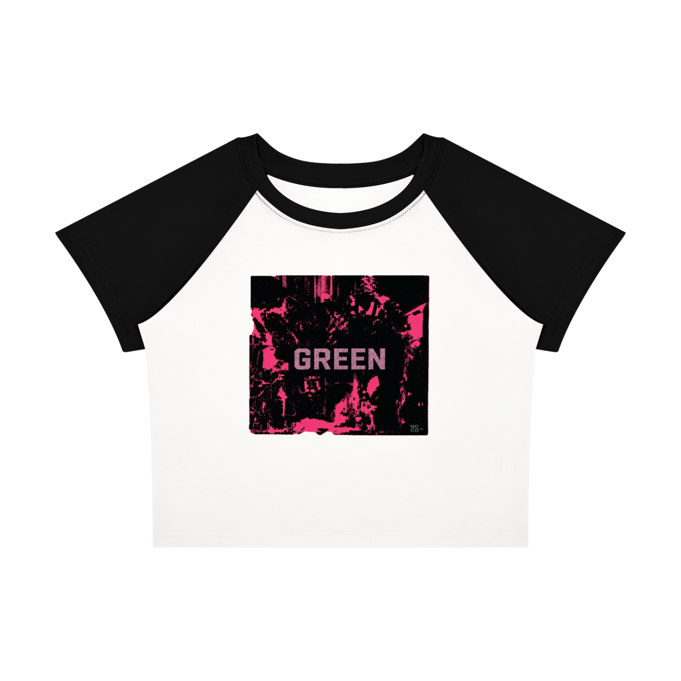 Green Distressed Graphic Raglan Crop Tee | No Co. Streetwear