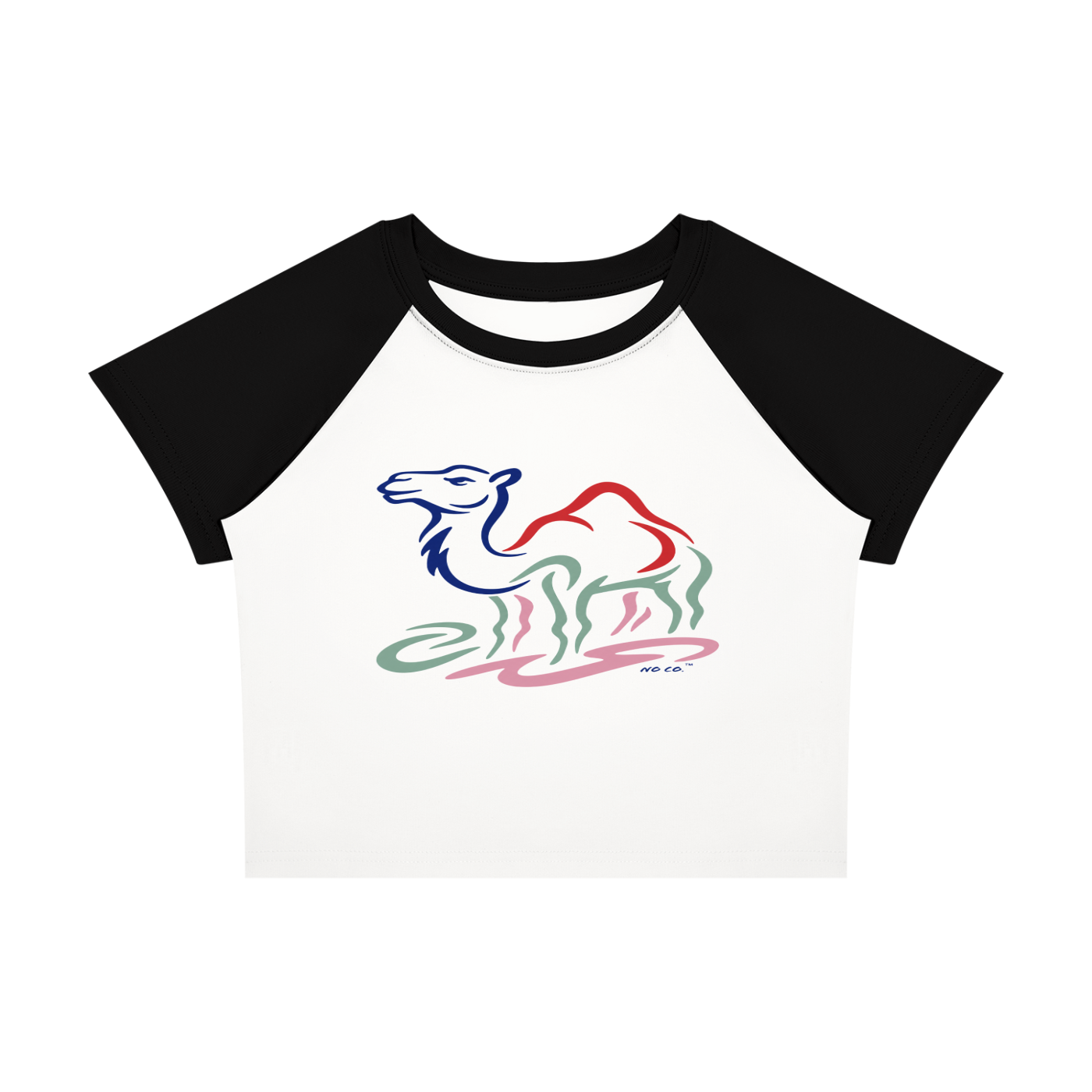 No Co. Minimal Camel Line Art Raglan Crop Tee | Colorful Abstract Streetwear