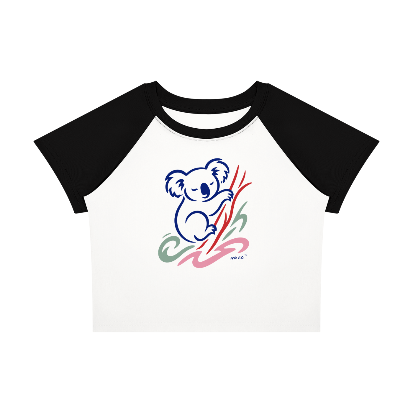 No Co. Koala Line Art Raglan Crop Tee | Minimal Abstract Streetwear