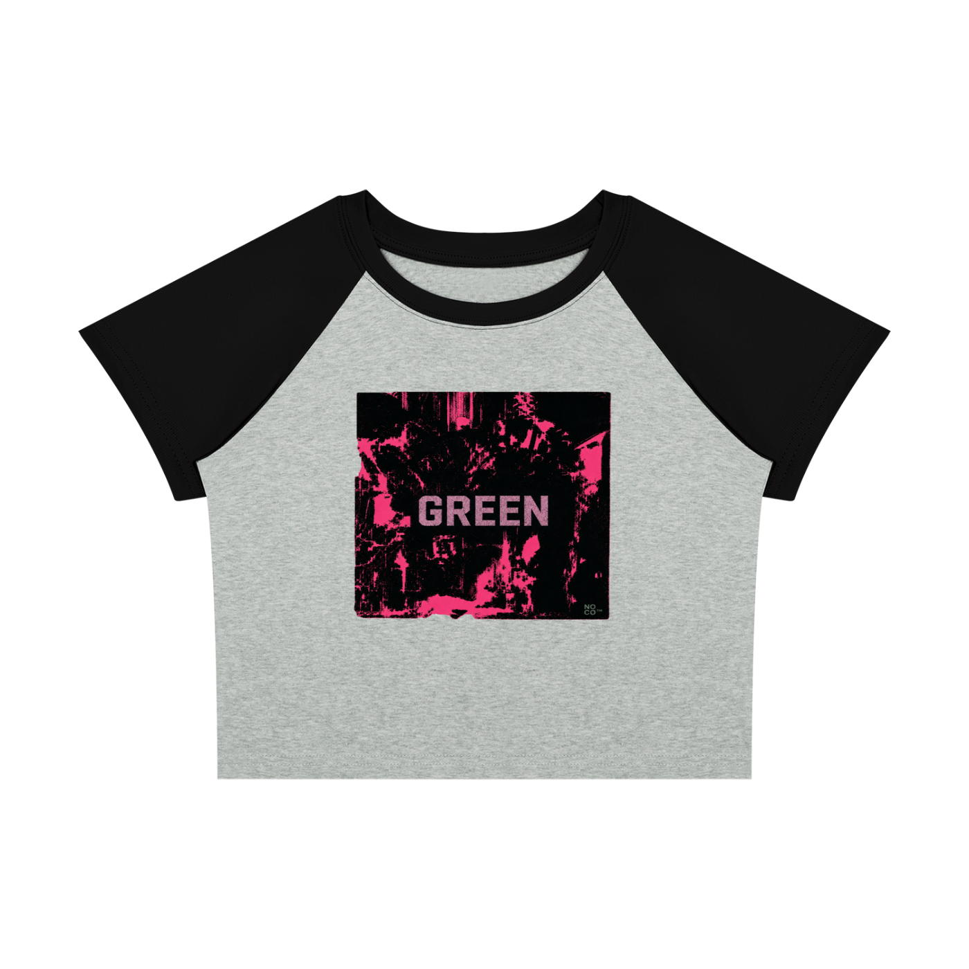 Green Distressed Graphic Raglan Crop Tee | No Co. Streetwear