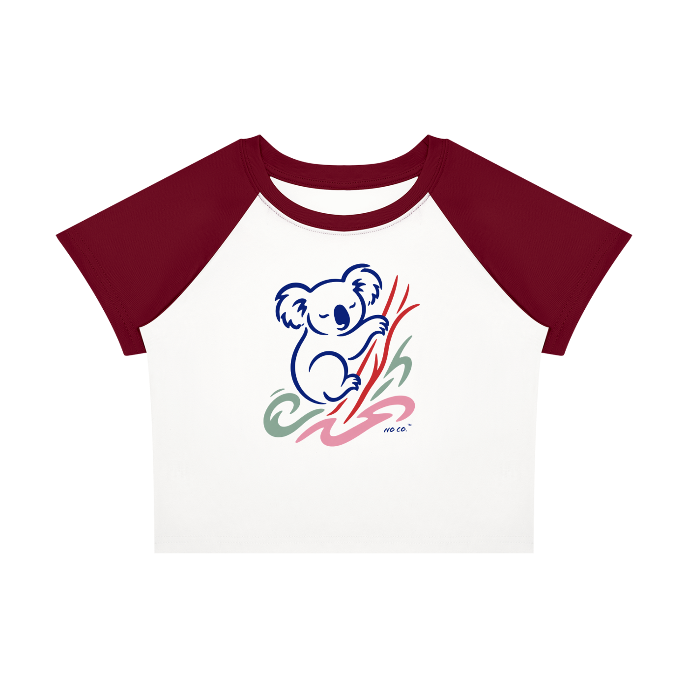 No Co. Koala Line Art Raglan Crop Tee | Minimal Abstract Streetwear